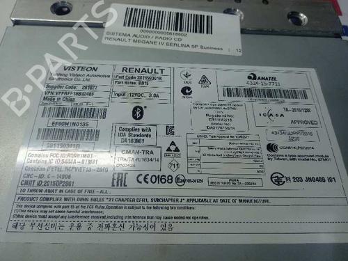 Radio RENAULT MEGANE IV Hatchback (B9A/M/N_) 1.5 dCi 110 (B9A3) | BP12663035E6 