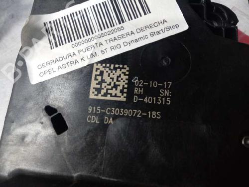 Rear right lock OPEL ASTRA K (B16) 1.0 Turbo (68) | BP12651612C99 