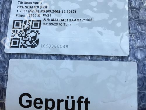 Left front door HYUNDAI i20 I (PB, PBT) 1.2 | BP31792936C2 