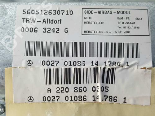 Left door airbag MERCEDES-BENZ S-CLASS (W220) S 400 CDI (220.028, 220.128) | BP11423805C52 