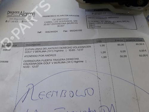 Front right window mechanism VW GOLF V (1K1)  | BP30653111C23 