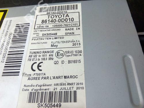 Radio TOYOTA YARIS (_P13_)  | BP3042279E6 