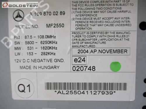 Radio MERCEDES-BENZ A-CLASS (W169) A 150 (169.031, 169.331) | BP18755571E6 