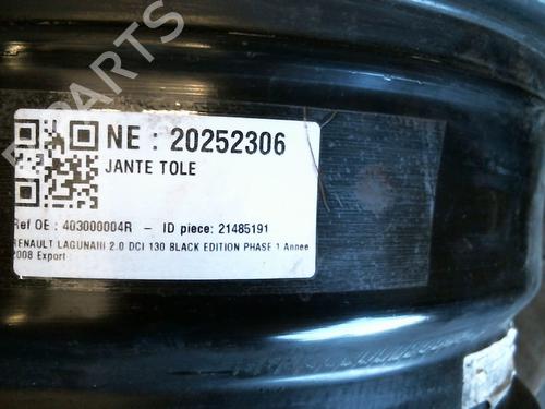 Felg Felg RENAULT LAGUNA III Grandtour (KT0/1) 2.0 dCi (KT07, KT0J, KT14, KT1A, KT1S) (131 hp) 37593958 37593958