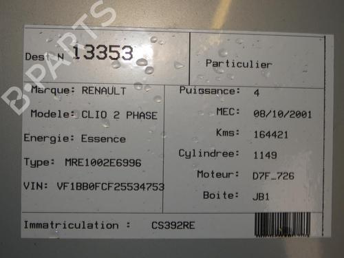Used Gearbox Gearbox RENAULT CLIO II (BB_, CB_) 1.2 (BB0A, BB0F, BB10, BB1K, BB28, BB2D, BB2H, CB0A,... (58 hp) 39749686 39749686