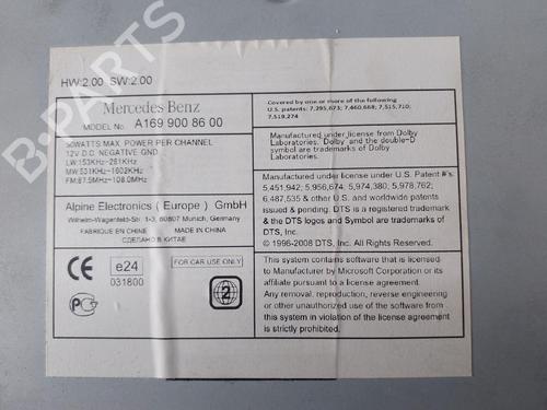 Bilradio MERCEDES-BENZ A-CLASS (W169) A 180 CDI (169.007, 169.307) | BP19669989E6 