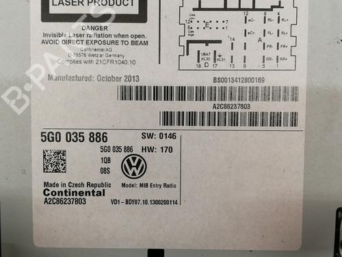 Radio VW GOLF VII (5G1, BQ1, BE1, BE2) 1.6 TDI | BP16101326E6 