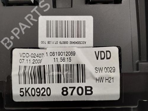 Kombiinstrument VW GOLF VI (5K1) 1.4 (80 hp) 18600065