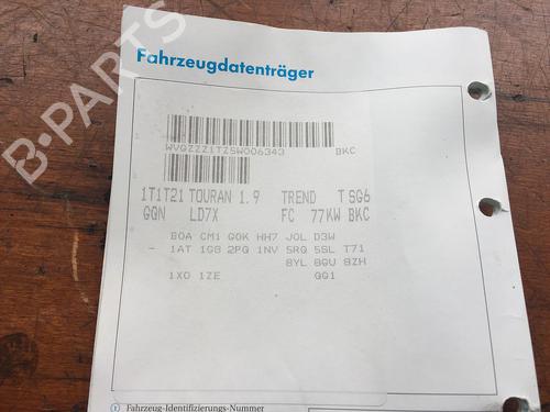 Instrument cluster VW TOURAN (1T1, 1T2) 1.9 TDI | BP15367601C47 