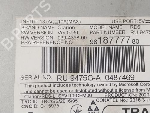 Radio PEUGEOT EXPERT Van (V_) 1.5 BlueHDi 100 | BP30302862E6