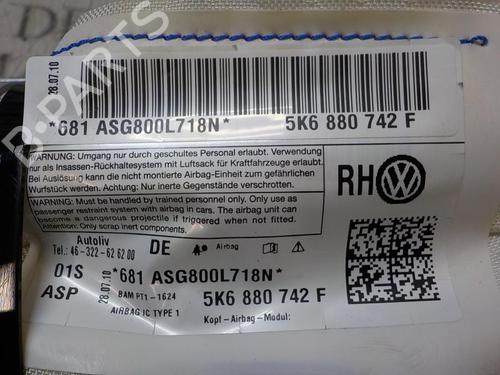 Right curtain airbag VW GOLF VI (5K1) 1.6 TDI | BP3867005C12 