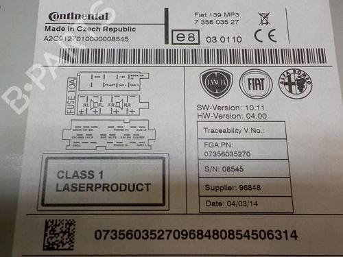 Radio FIAT PANDA (312_, 319_) 1.2 (312PXA1A) | BP3847778E6 