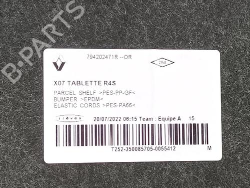 Rear parcel shelf RENAULT TWINGO III (BCM_, BCA_) Z.E: (BCA1) | BP29530757C85 