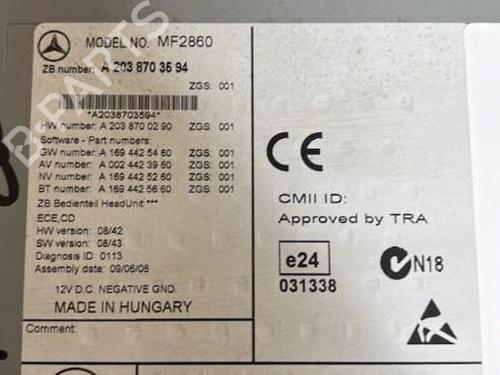 Radio MERCEDES-BENZ CLC-CLASS (CL203) CLC 220 CDI (203.708) (150 hp) 18206965