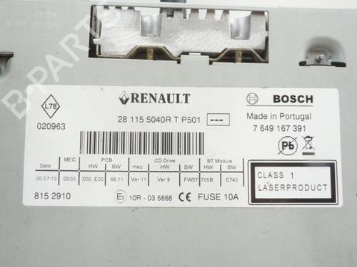 Bilradio RENAULT SCÉNIC III (JZ0/1_) 1.9 dCi (JZ0J, JZ1J, JZ1K, JZ1S) (131 hp) 18173578