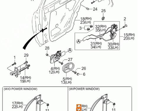 Rudehejsemekanisme venstre bagtil KIA SEPHIA Saloon (FA) 1.5 i (92 hp) 22979476