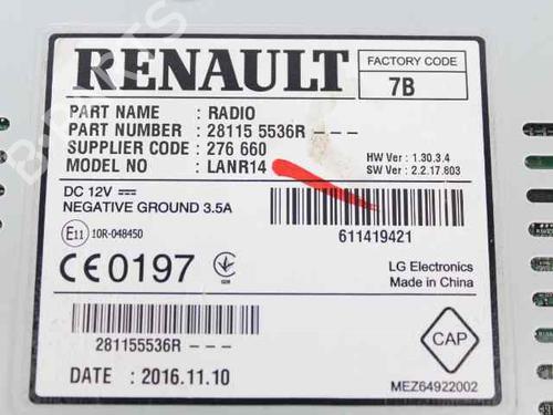 Radio RENAULT MEGANE IV Grandtour (K9A/M/N_) 1.5 dCi 110 | BP29143663E6 