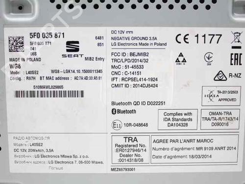 Radio SEAT IBIZA IV ST (6J8, 6P8) 1.0 | BP19241660E6 