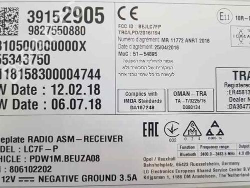Radio OPEL CROSSLAND X / CROSSLAND (P17, P2QO) 1.2 (75) | BP6240580E6 