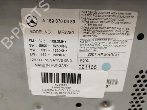 Radio MERCEDES-BENZ A-CLASS (W169) A 200 CDI (169.008, 169.308) | BP18920379E6 