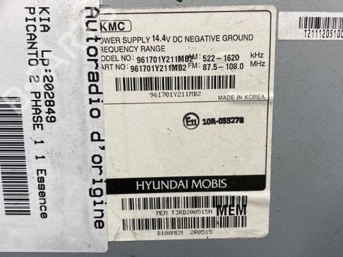 Radio KIA PICANTO II (TA) 1.0 | BP20025813E6 