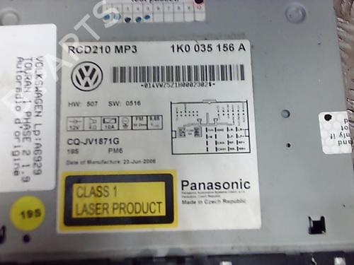 Bilradio VW TOURAN (1T1, 1T2) 1.9 TDI (90 hp) 21978418