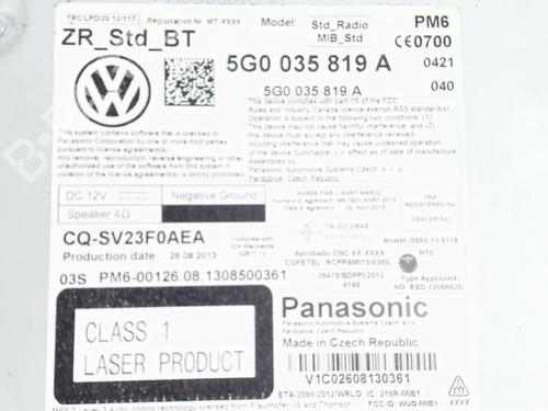 Radio VW GOLF VII (5G1, BQ1, BE1, BE2) 1.6 TDI | BP22227719E6 
