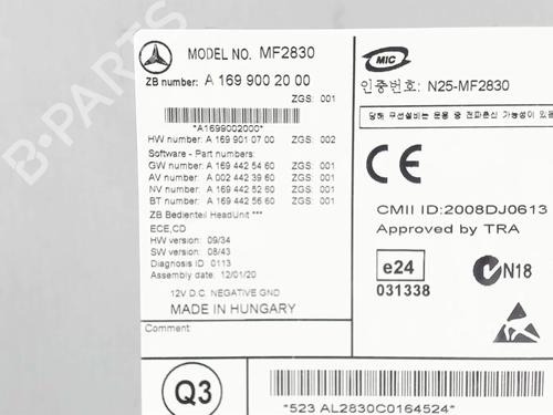 Radio MERCEDES-BENZ A-CLASS (W169) A 180 CDI (169.007, 169.307) | BP20427511E6 