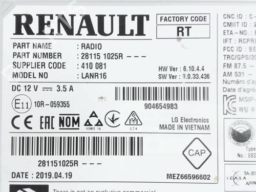 Radio RENAULT MEGANE IV Hatchback (B9A/M/N_) 1.5 dCi 110 (B9A3) | BP27294201E6 