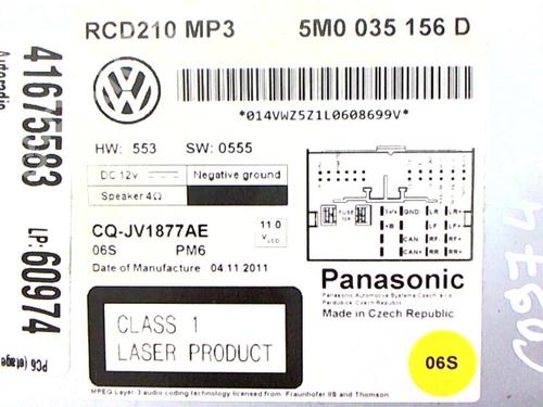 Radio VW POLO V (6R1, 6C1) 1.2 TDI | BP20444250E6 