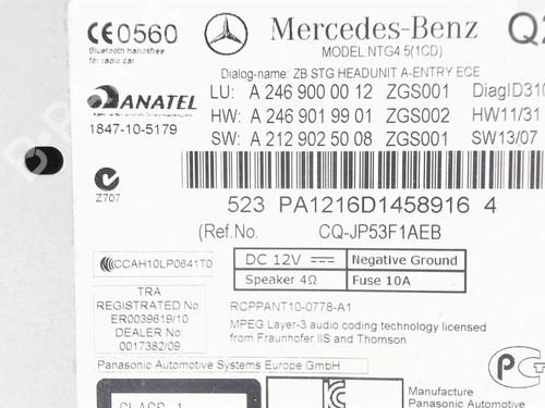 Used Radio Radio MERCEDES-BENZ A-CLASS (W176) A 200 CDI (176.001) (136 hp) 20386777 20386777