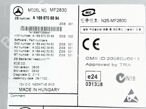 Used Radio Radio MERCEDES-BENZ A-CLASS (W169) A 180 CDI (169.007, 169.307) (109 hp) 30329326 30329326