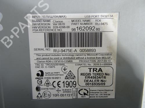 Radio CITROËN C3 / C3 ORIGIN III (SX) 1.6 BlueHDi 100 | BP24861027E6 