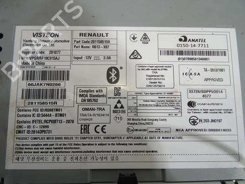 Radio DACIA SANDERO II 1.0 SCe 75 (B8JC, B8JD, B8NC) | BP26974098E6 