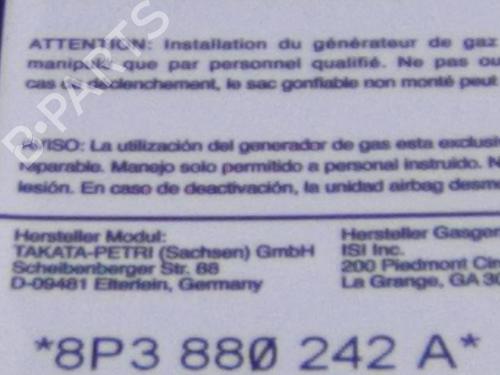 Høyre sete kollisjonspute AUDI A3 (8P1) 2.0 TDI 16V | BP19872630C14 