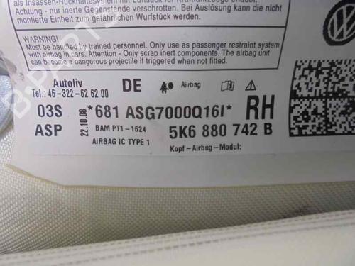 Right curtain airbag VW GOLF VI (5K1) 2.0 TDI | BP2314446C12 