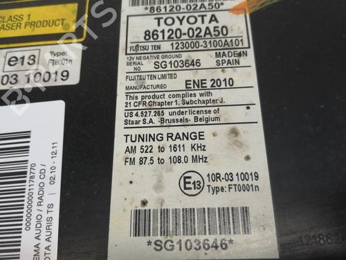 Radio TOYOTA AURIS (_E15_) 3.5 4WD (GRE156H) | BP9042644E6 