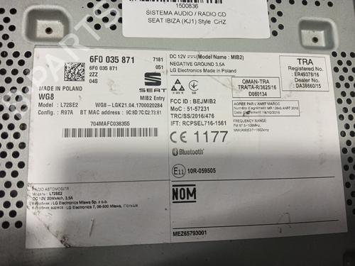 Radio SEAT IBIZA V (KJ1, KJG) 1.0 TSI | BP18711361E6 