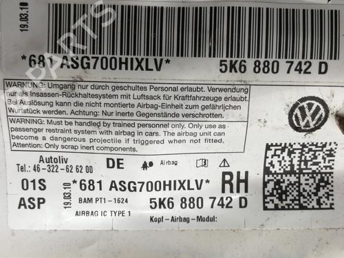 Right curtain airbag VW GOLF VI (5K1) 1.4 TSI | BP10750628C12 