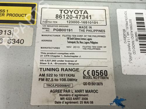 Radio TOYOTA PRIUS (_W3_)  | BP17130968E6 