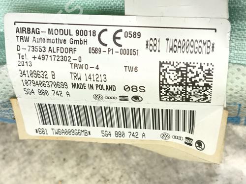 Right curtain airbag VW GOLF VII (5G1, BQ1, BE1, BE2) 1.6 TDI | BP29354715C12 