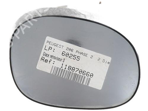 Used Right mirror glass PEUGEOT 206 Hatchback (2A/C) 2.0 HDI 90 (90 hp) 31655365