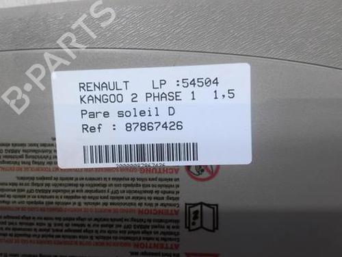 Used Right sun visor Right sun visor RENAULT KANGOO / GRAND KANGOO II (KW0/1_) 1.5 dCi 85 (KW0K, KW0L, KW0B) (86 hp) 20351296 20351296
