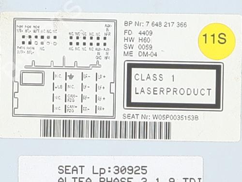 Radio SEAT ALTEA (5P1) 1.9 TDI | BP25931994E6 