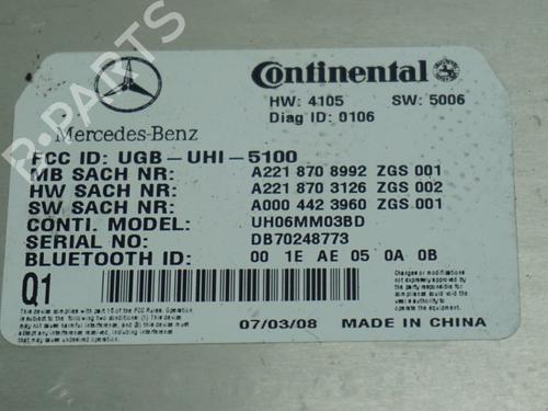Electronic module MERCEDES-BENZ S-CLASS (W221, V221) S 350 (221.056, 221.156) | BP23018495M83 