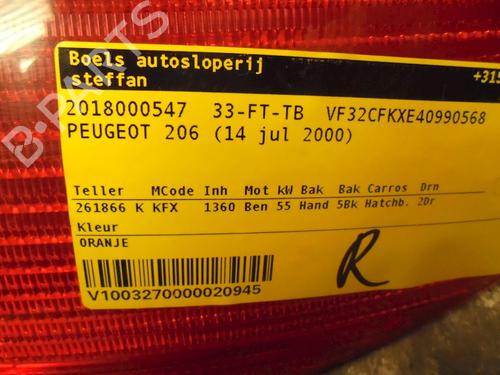 Used Right taillight PEUGEOT 206 Hatchback (2A/C) 1.4 i (75 hp) 23026075