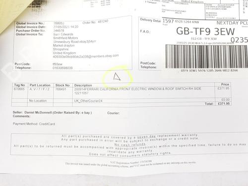 Right front window switch FERRARI CALIFORNIA 4.3 | BP22660469I26 