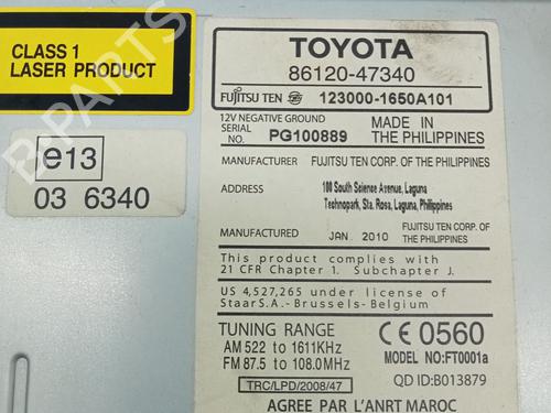 Radio TOYOTA YARIS (_P9_) 1.8 VVTi (ZSP90_, ZSP90R) | BP28956894E6 