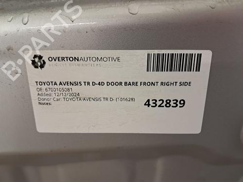 Right front door TOYOTA AVENSIS Saloon (_T27_) 2.0 D-4D (ADT270_, ADT270R) | BP29668973C3