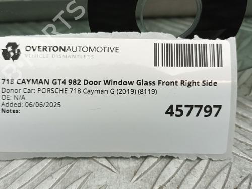 Front right door window PORSCHE 718 CAYMAN (982) 4.0 GT4 (982810, 982811) | BP31606325C19 